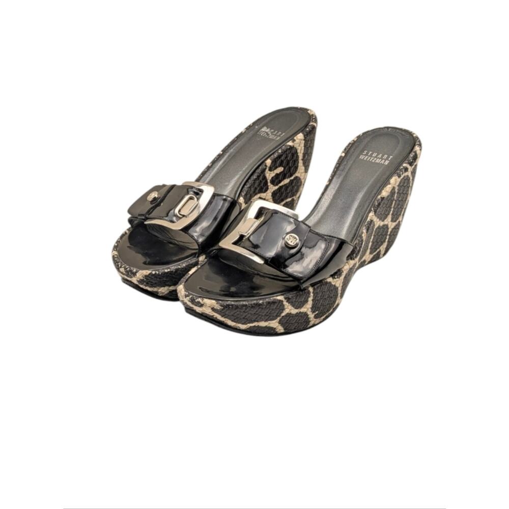 Stuart Weitzman Clipper Giraffe Print Patent Leather Wedge Slides Size 9 S4057 - Picture 8 of 13